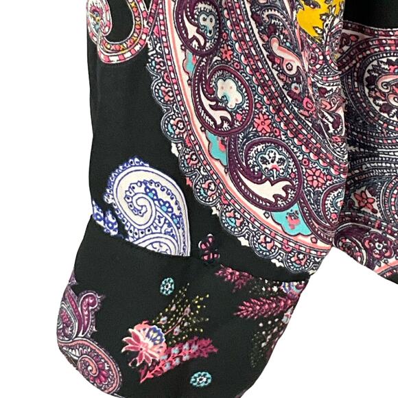 Express Womens Portofino Shirt Black Pink Paisley Print Art Button Up Down sz XS - Picture 6 of 9